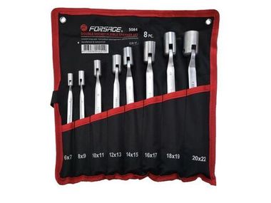 Набор ключей торцовых шарнирных двухсторонних 8пр. (6х7, 8х9, 10х11, 12х13, 14х15, 16х17, 18х19, 20х22мм)на полотне Forsage F-5084