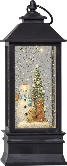 Светящийся фонарь Зимушка 23х8,5 см, 1 LED лампа, на батарейках, черный, движение блёсток, Star Trading (991-83)