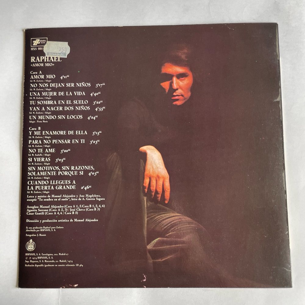 Винтажная виниловая пластинка LP Raphael Рафаэль Amor M o (Испания 1974)