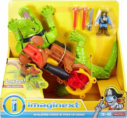 Игровой набор Imaginext - Ходячий крокодил и пиратский крюк с большим крокодилом, фигуркой, пушкой и ракетами DHH63