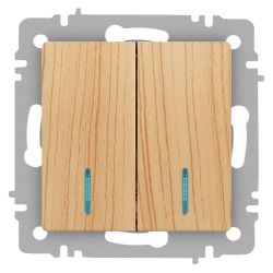 Выключатель Intro Accent 6-105-11 двойной с подсветкой, 10А-250В, IP20, СУ, AL/CU, сосна | Intro
