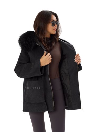 Черное шерстяное пальто с пуховым подкладом