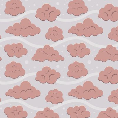 Сканди узор с облаками и снежинками на сером фоне.