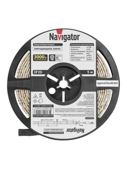 Лента светодиодная 71 402 NLS-3528WW60-4.8 IP20 12B R5 4.8Вт/м (уп.5м) Navigator 71402