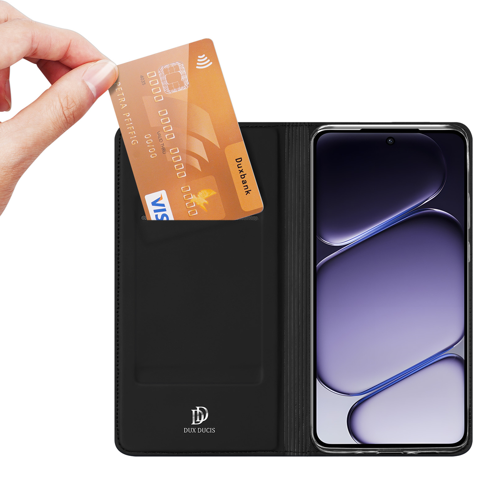 Чехол книжка из кожи черного цвета для OnePlus Nord CE6 Lite и Realme P4x, серия Skin Pro Series от Dux Ducis