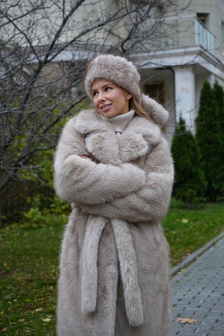 Шуба экомех «Бежевый перламутр»