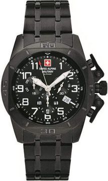 С браслетом Мужские наручные часы с черным браслетом Swiss Alpine Military 7063.9177 chronograph 45mm 10ATM