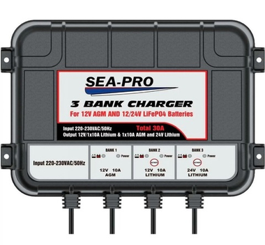 Зарядное устройство SEA-PRO от 220В, 30А (1х12В AGM, 1х12В LiFePo4, 1х24В)