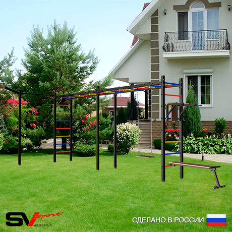 Уличная шведская стенка Sv Sport рукоход х 2 с комплектом турник прямой У55533 (Брусья/Скамья/Деревянные/Кронш бокс)
