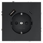 Розетка встраиваемая VOLTUM S70 с заземлением и защитными шторками, 16А, с USB, A+С, (графит)