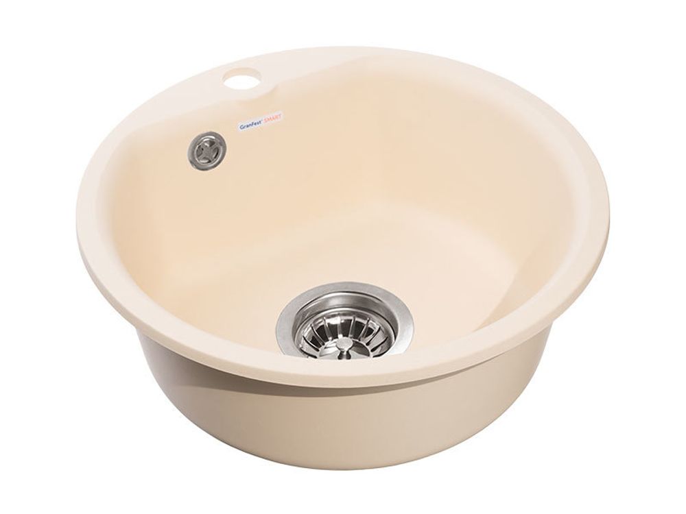 Мойка врезная круглая Granfest Smart d 435 бежевая, мрамор, без сифона