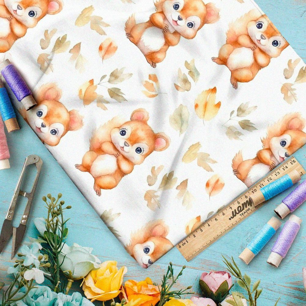 Ткань премиум шелк искусственный Армани осенние бельчата