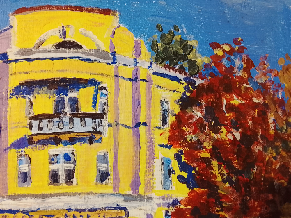 Картина "Айва", натюрморт. 30 см на 30 см. Акрил на картоне. Авторская живопись, оригинал.