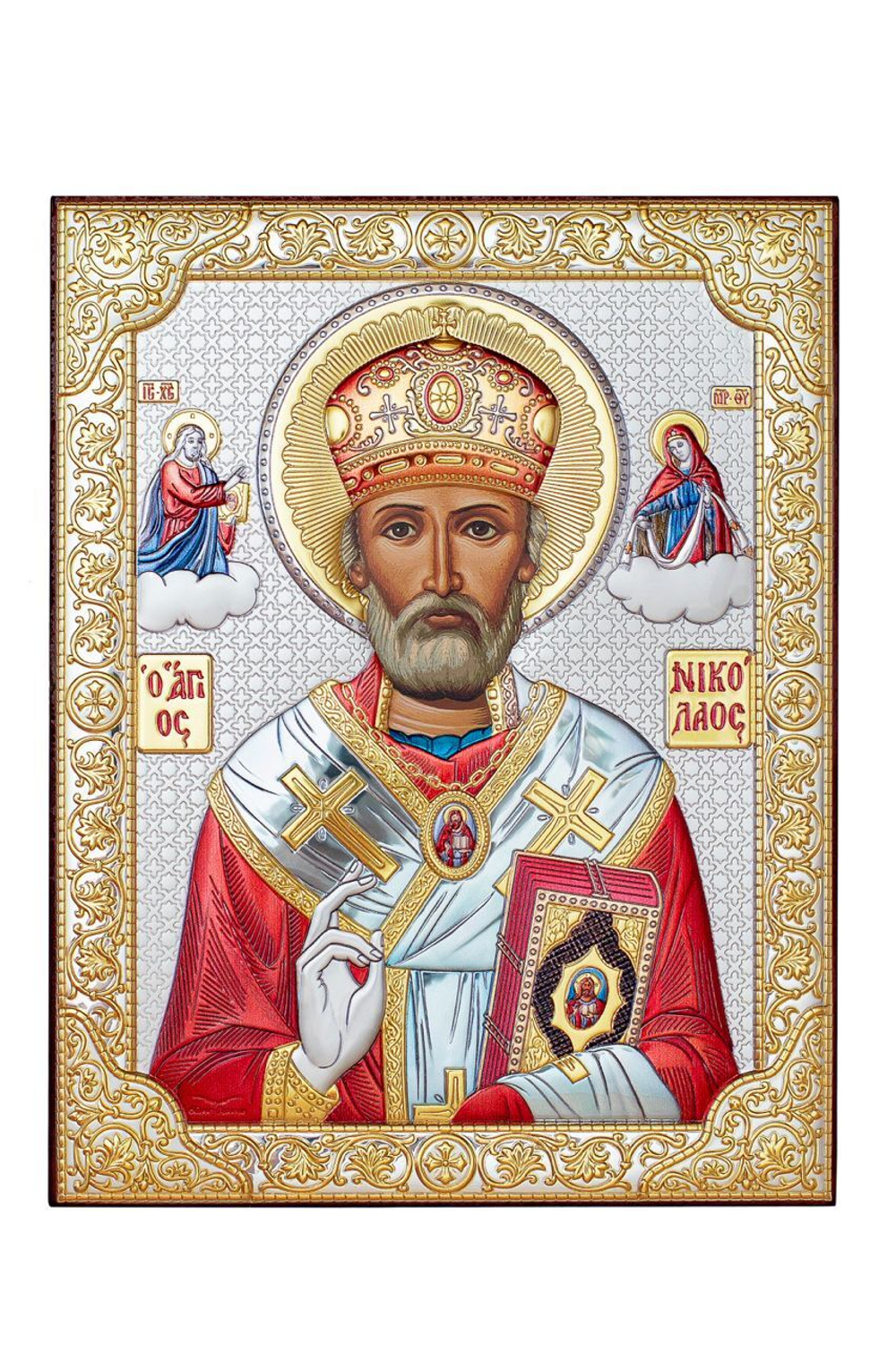 Николай Чудотворец, икона прямоугольная без рамки, красное дерево, эмаль 150х200