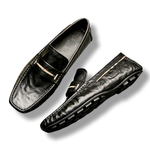 Brounvanm Top Grain Cow Leather Gommino Loafers Men"s Black