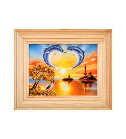 AMB-55/36 Картина «Дельфины» (с янтарной крошкой) дер.рамка 7х9