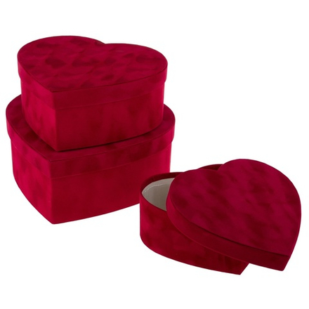 Набор/3шт "Сердце" (бархат) 30x27,5xH12, 25,5x23,5xH10, 21x19,5xH8см (Красный)