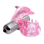 Розовое виброкольцо-дельфин с шипами