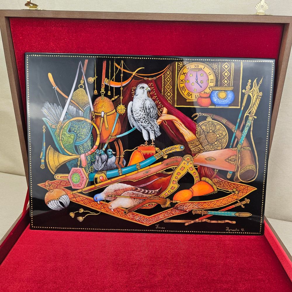 Панно Палех "Охота" с ручной росписью