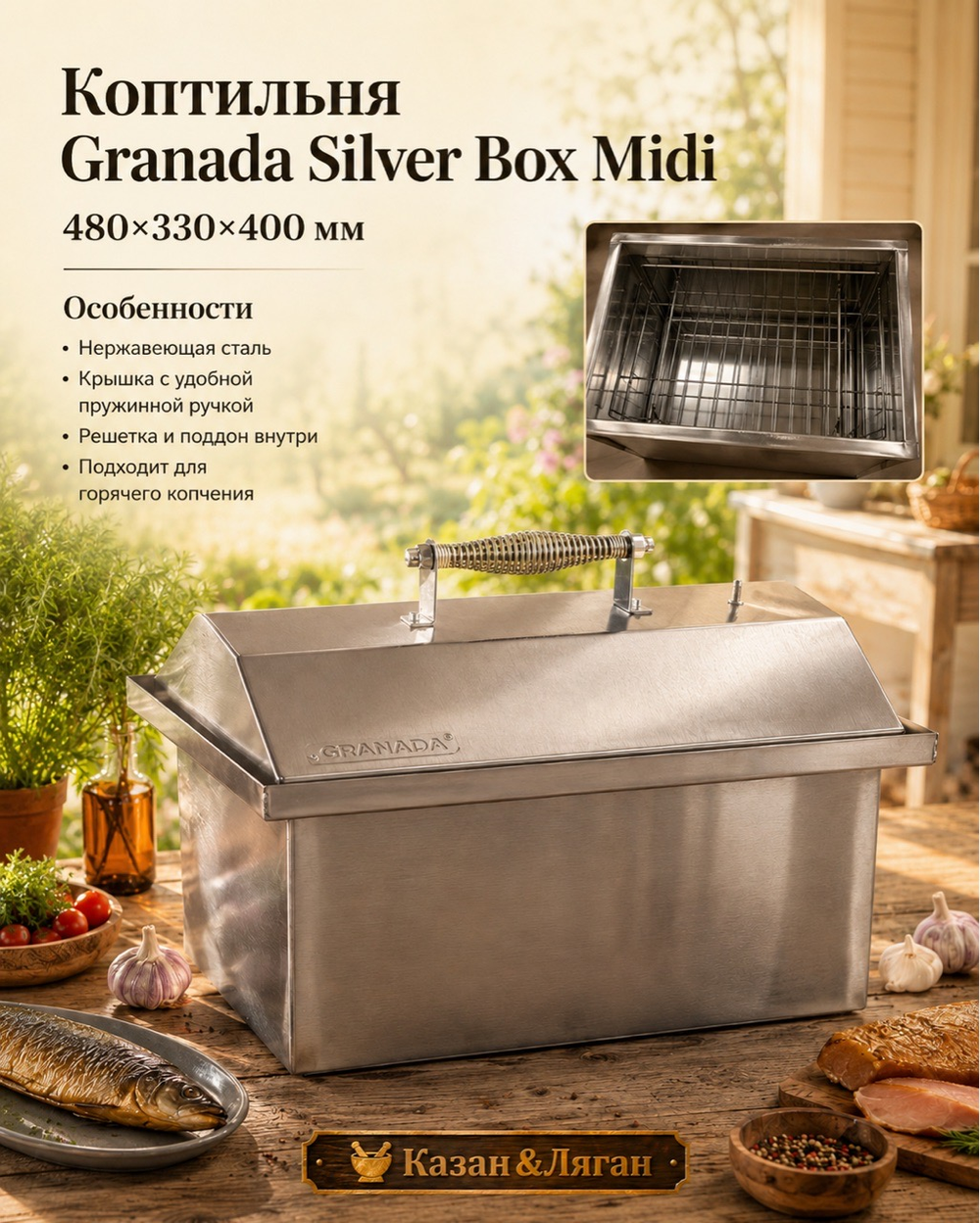 Коптильня Granada Silver Box Midi 480х330х400 мм