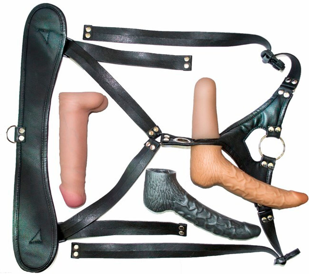 Пояс премиум класс WOMAN SIMPLEX с 3 насадками 6" (Цвет: телесный с черным)