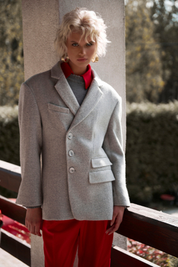 Жакет-пальто оверсайз серый из 100% шерсти