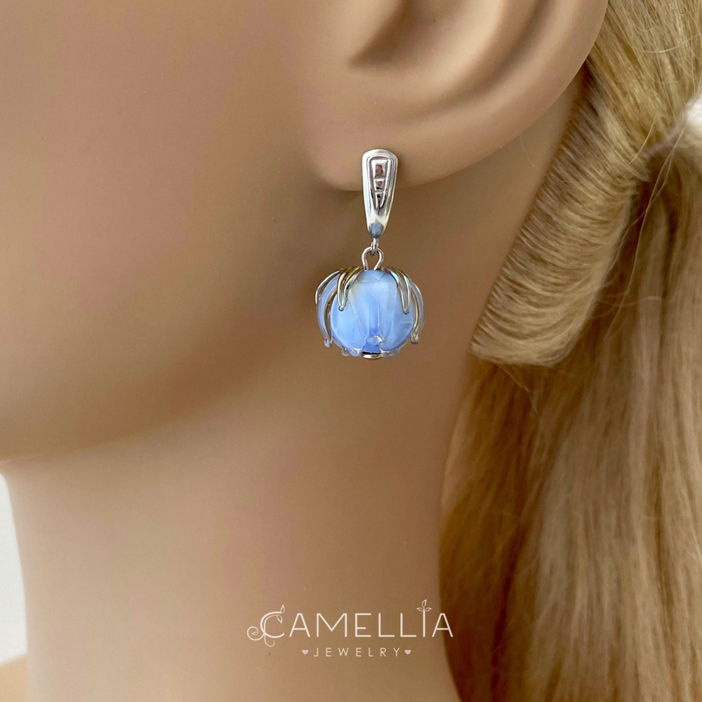 LEFIREL' Серьги серебряные женские "Илайн" с цветами из муранского стекла / ювелирные украшения из родированного серебра 925