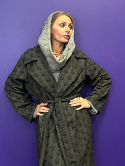 Пальто с поясом / жаккард / черный