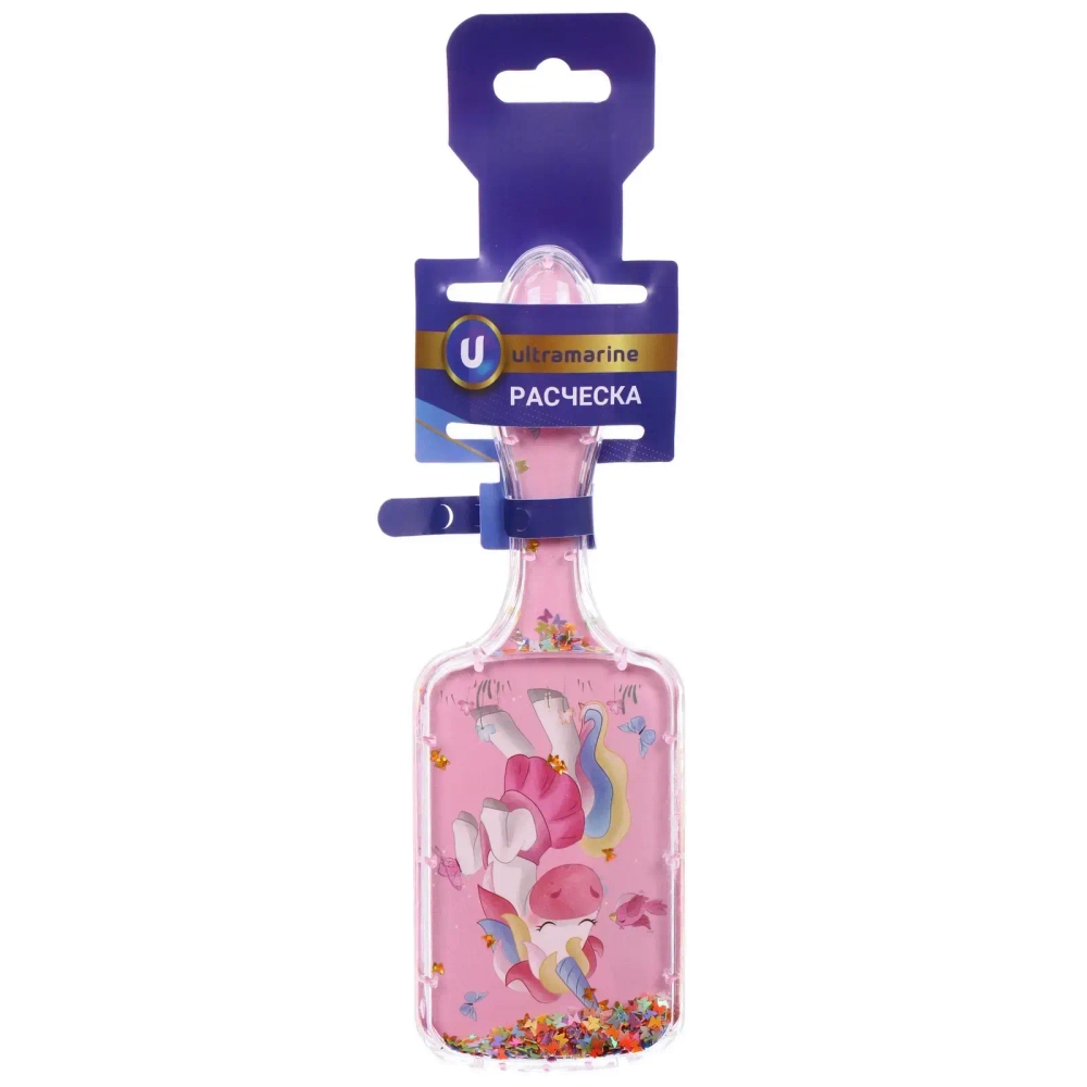 Расческа массажная детская «ФРАТТИ БУМ», единорожек Майки, форма прямоугольная, 20*6,5см (блистер Ультрамарин)