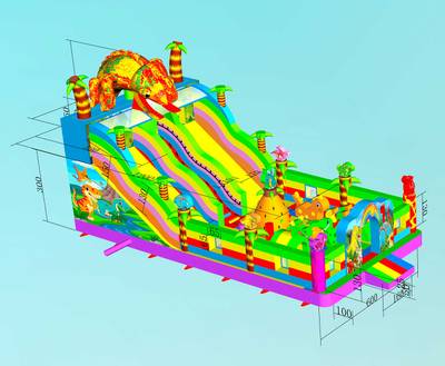Коммерческий надувной батут «Хамелеон и динозавры Ультра 4» 12*6*6 м