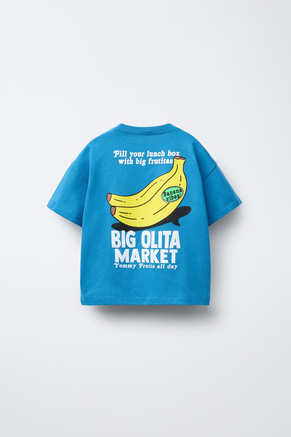 ZARA ФУТБОЛКА ИЗ ТКАНИ С ПРИНТОМ, СИНИЙ