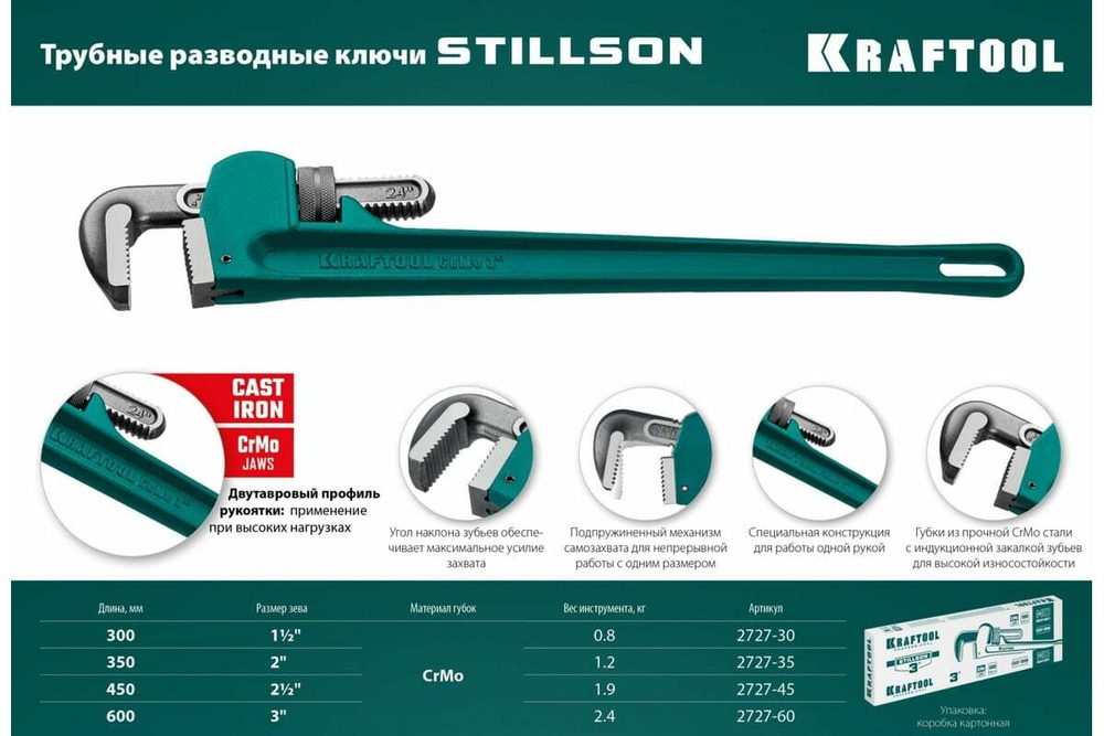 KRAFTOOL  STILLSON, 3", 600 мм, Трубный разводной ключ (2727-60)