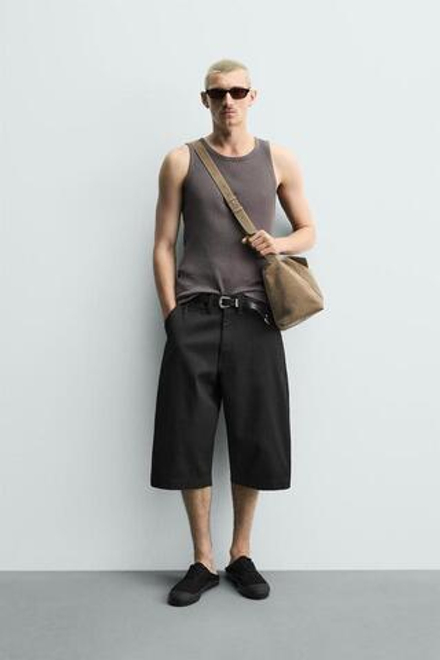 ZARA ШОРТЫ BAGGY FIT, ЧЕРНЫЙ