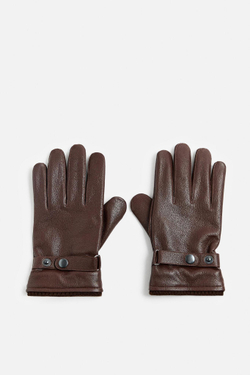 ZARA КОЖАНЫЕ ПЕРЧАТКИ С РЕГУЛИРУЕМОЙ ДЕТАЛЬЮ, КОРИЧНЕВЫЙ