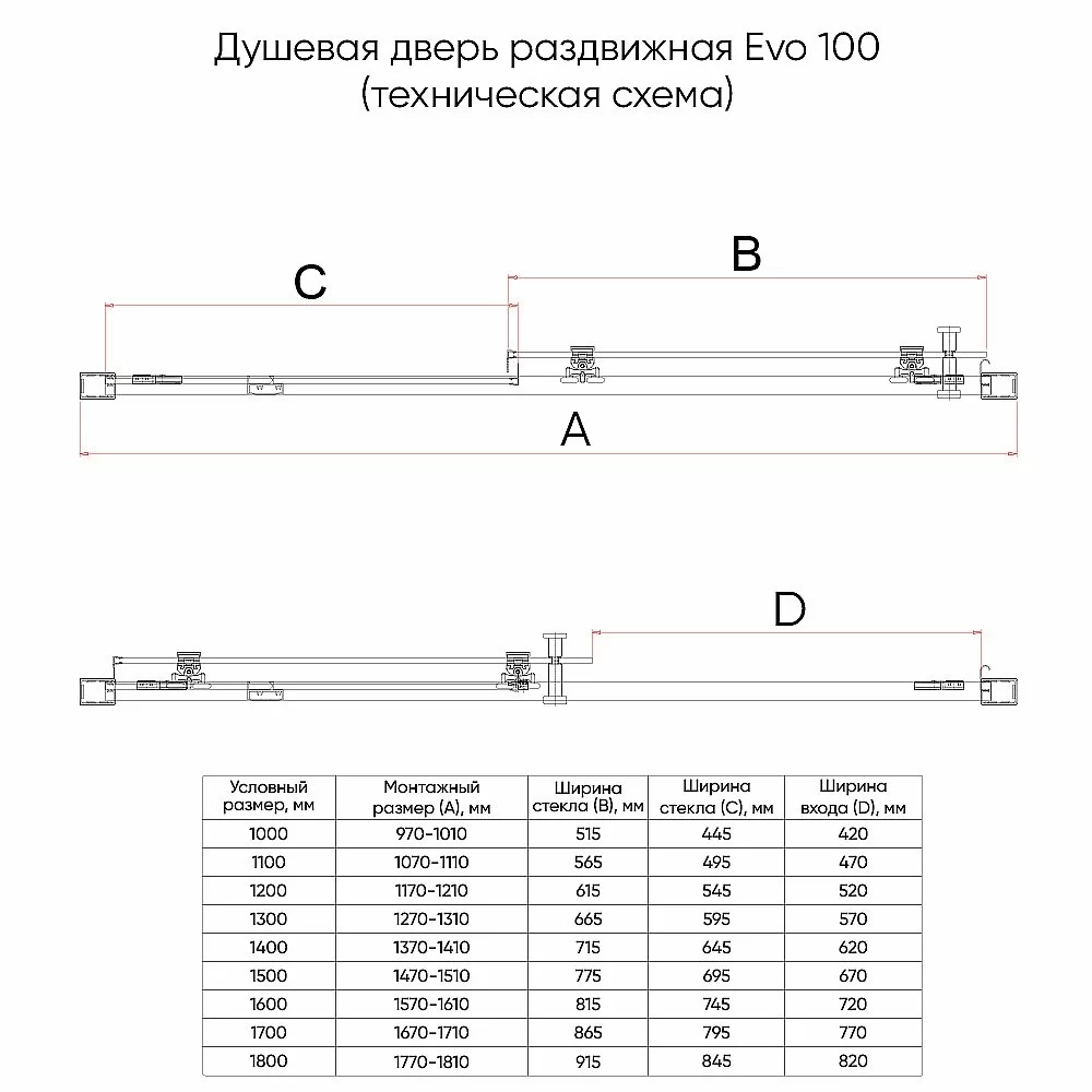 Душевая дверь Veconi Evo E1-B-100-01-C9 100 стекло прозрачное/профиль черный матовый