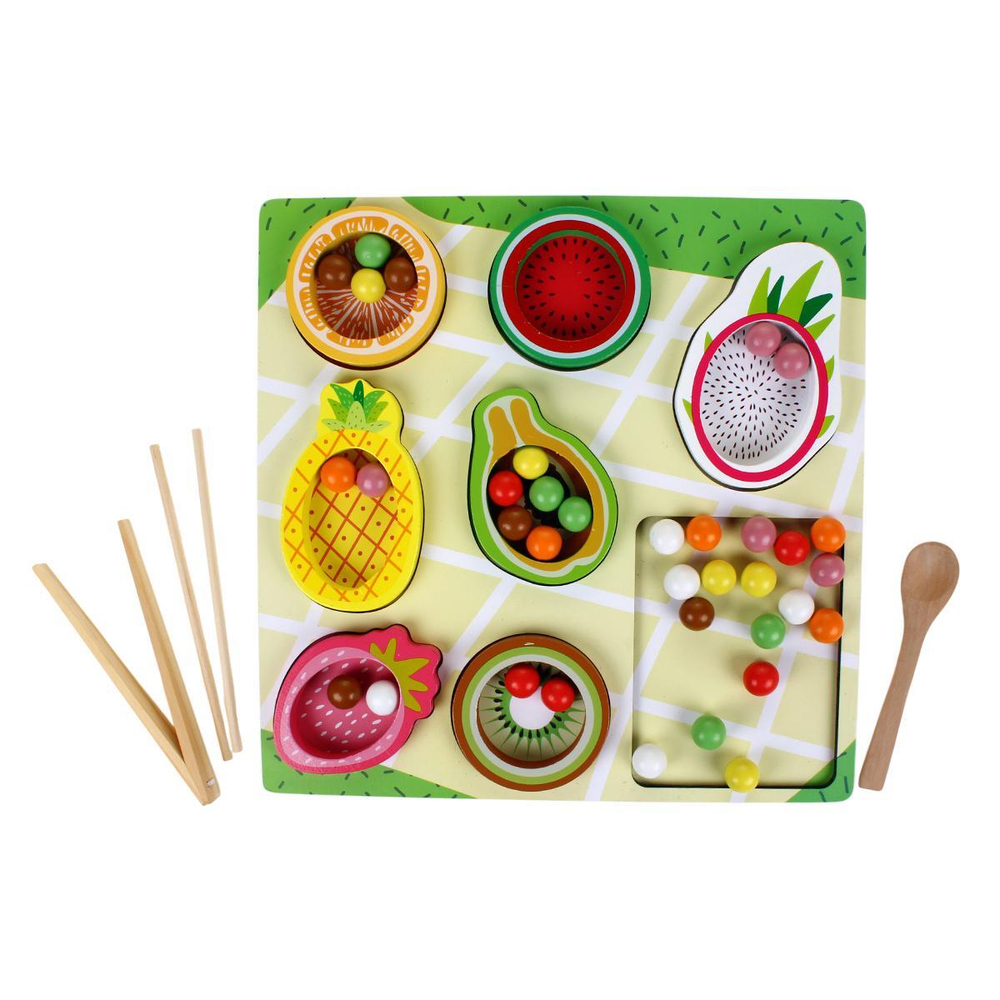 Развивающая игрушка деревянная с шариками Фрукты, коробка C-41931