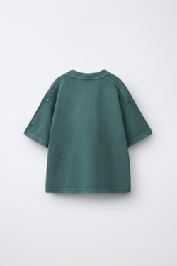 ZARA ФУТБОЛКА GARMENT DYE, ЗЕЛЕНОВАТО-СИНИЙ