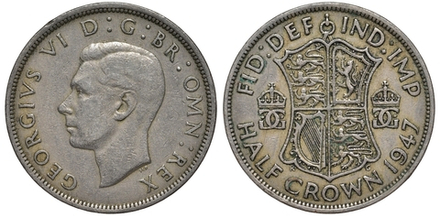 Великобритания 1/2 кроны, 1947-1948 Король Георг V VF