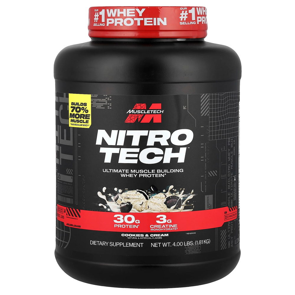 MuscleTech, Nitro-Tech™, сывороточный протеин, печенье и сливки, 1,81 кг (4 фунта)