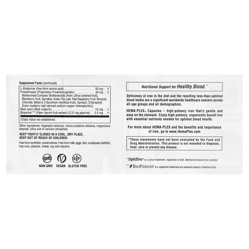NaturesPlus, Hema-Plex®, железо, 60 быстродействующих капсул