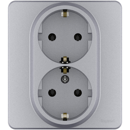 Розетка двойная с заземлением без шторок в сборе 16А 250В алюминий Inspiria Legrand