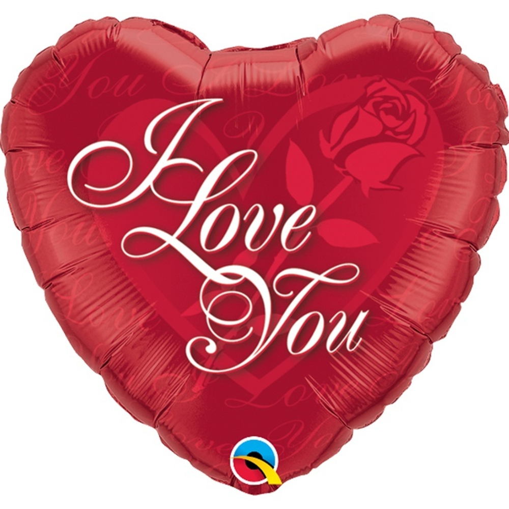 Фольгированная фигура, сердце, ILY с розой,18"/46СМ