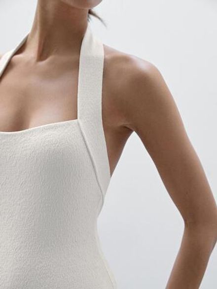 Massimo Dutti Купальник с горловиной халтер, натуральный, кремовый