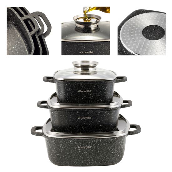 Набор посуды 6 предметов с прихватками Kamille KM 4435 из литого алюминия