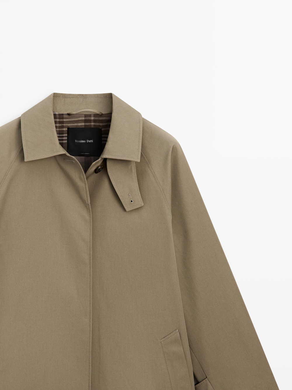 Massimo Dutti Свободный тренч с клетчатой ​​подкладкой, хаки