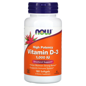 NOW Vitamin D3 1000 IU 180 гелевых капсул
