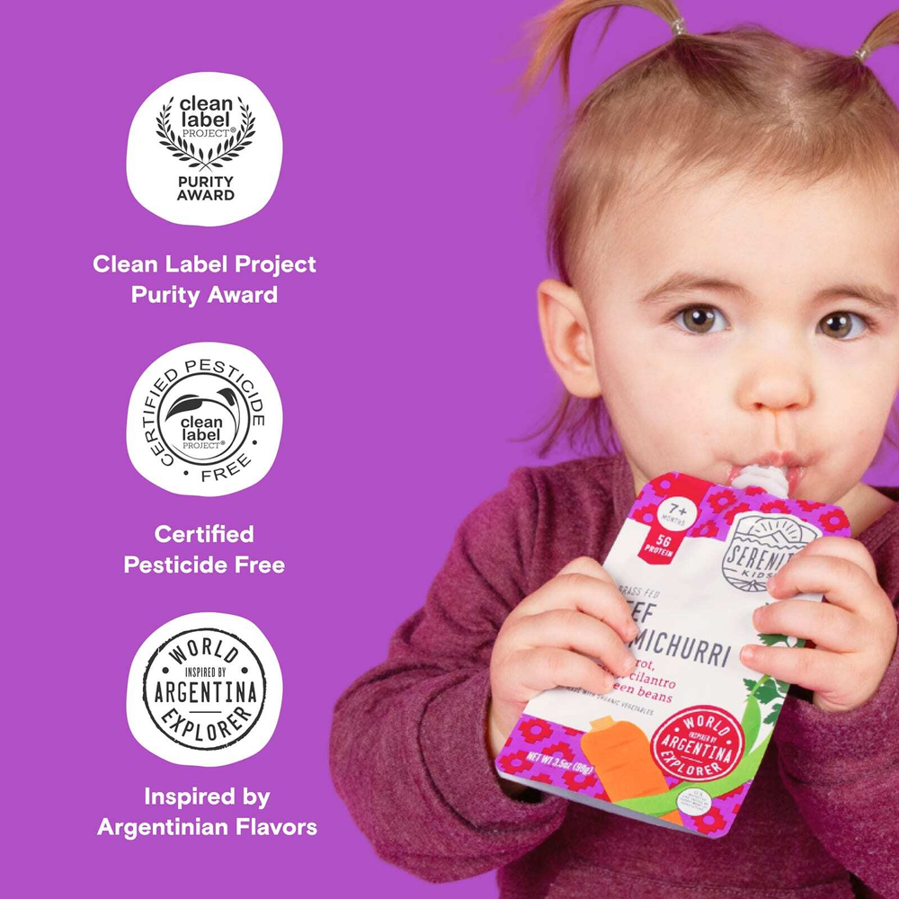 Serenity Kids, чимичурри из говядины с морковью, петрушкой, кинзой и зеленой фасолью, для детей от 7 месяцев, 99 г (3,5 унции)
