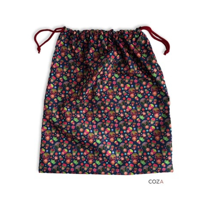 Мешок COZA для хранения вещей с принтом "Матрёшки", синий фон, на шнурке, 33х37 см