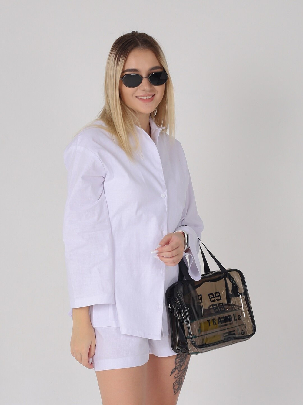 Косметичка водонепроницаемая ПВХ на молнии сумочка с ручкой TRAVEL, серая 29,5*11*21см