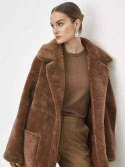 Двусторонняя дубленка из овечьей шерсти тедди чебурашка, коричневая, SilverFox